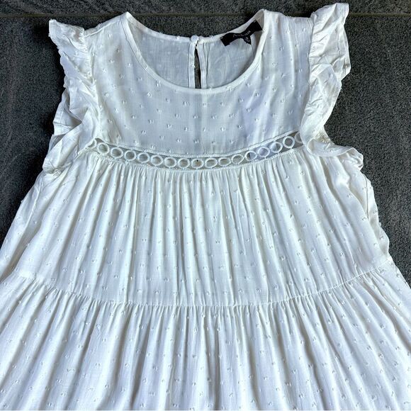 NWT Aakaa White Sleeveless Flutter Swiss Dot Baby doll Mini Sundress w/Pockets S - Picture 6 of 16